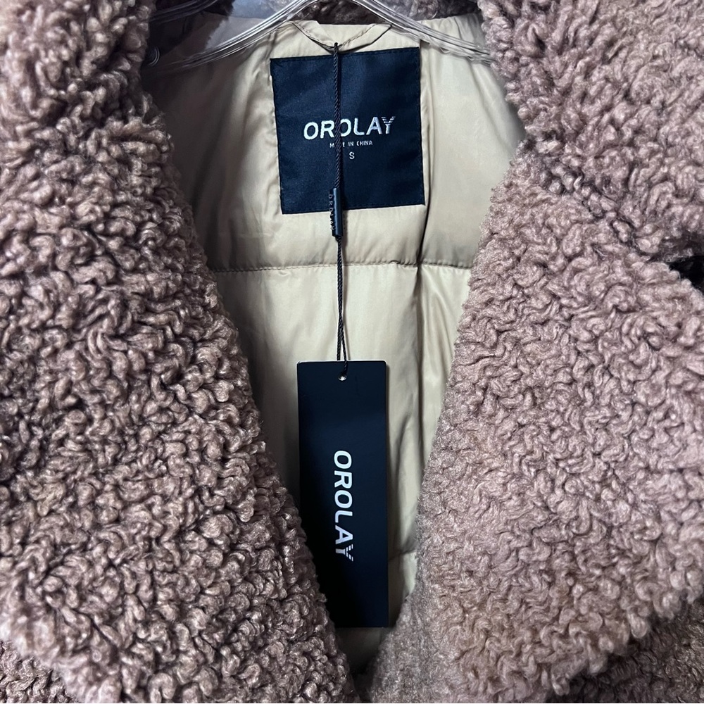 Orolay Women's Teddy Bear Coat Big Lapel Short Fuzzy Coat Small Khaki $219 - Picture 3 of 3